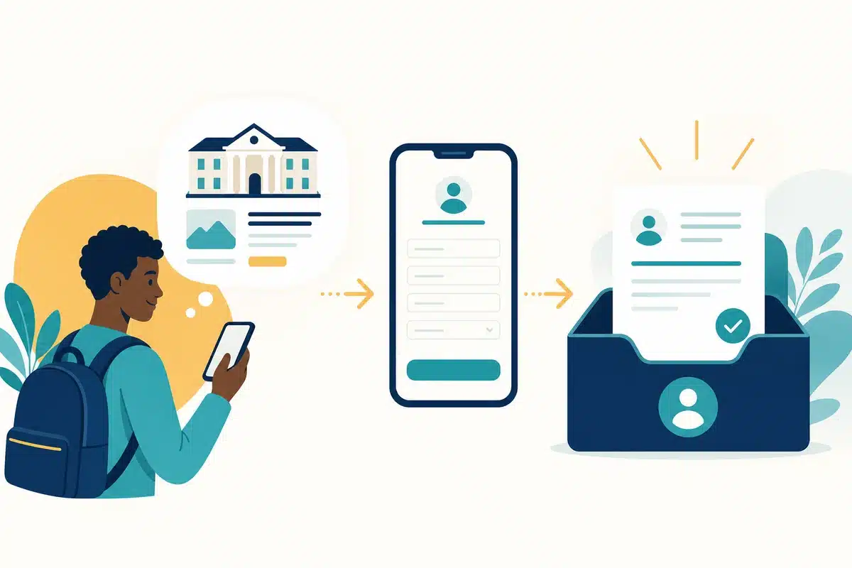 Parcours simplifié : de la découverte de l'établissement sur mobile jusqu'à la réception du dossier complet