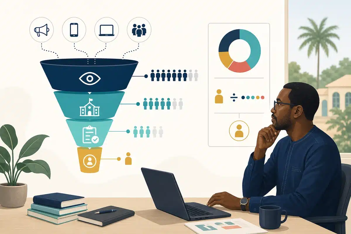 L'entonnoir de conversion, de la visibilité initiale jusqu'à la demande d'inscription reçue
